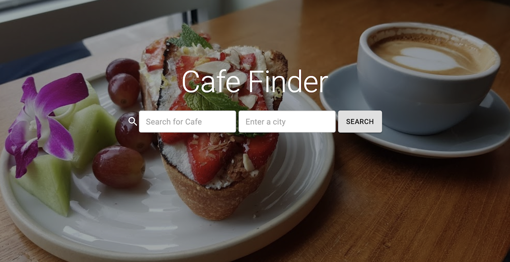 a picture of the application, Cafe Finder